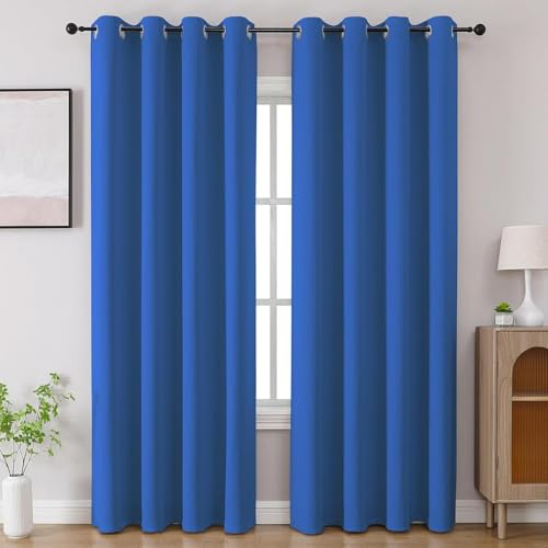 Image of Cortina 80-90% Blackout Solid Door Curtains 8 Feet Set of 2 - Thermal Insulated | Curtain for Living Room | Drapes for Bedroom | (8 Feet, Blue)