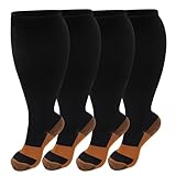 4 Pairs Plus Size Compression Socks for Women & Men, Extra Wide Calf 20-30 mmHg Knee High Compression Stockings for Circulation Swelling Support