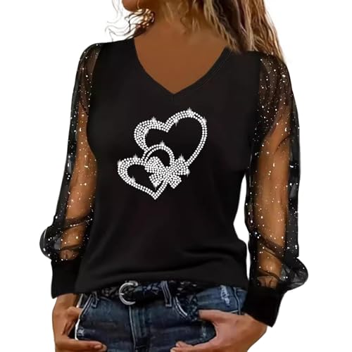 Tee shirt sequins cœur fille et femme chic pour haut tops pullover brillant
