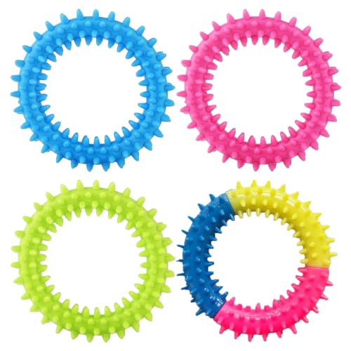 4Pcs Puppy Teething Chew Toys, Small Dog Puppy Toys Ring 360° Clean Pet Teeth, Teething Toys for Puppies, Dog Chew Toys Itching Rubber Oral Health Puppy Interactive Chew Toy