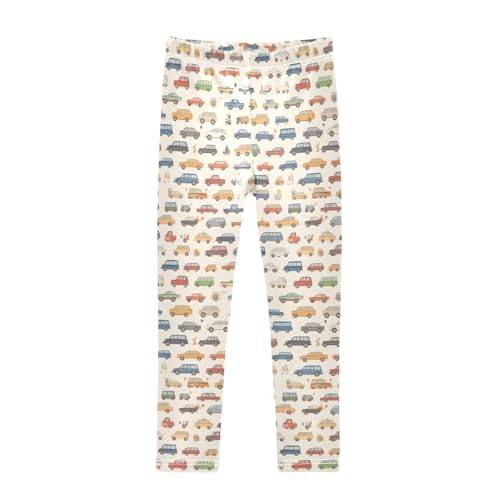 Cartoon Cars Collection Kids Girl's Leggings Stretchy High Waisted Pants Gym
