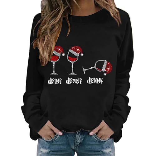 SDERG Xmas Jumpers Xmas Eve Boxes Christmas Jumper XL Awful Christmas Jumpers Christmas Sweaters Women UK Black Christmas Tops Ladies Christmas Sweatshirt Dress Women