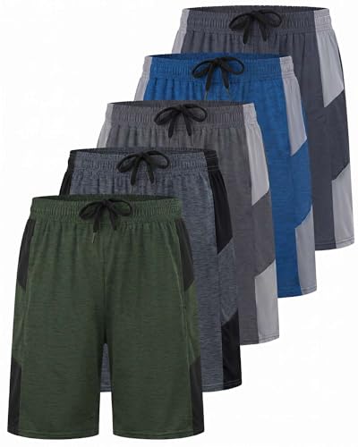 Image of Real Essentials 5 Pack: Boys' Dry Fit Basketball Shorts for Youth Kids Teens - Athletic Running Soccer Sports with Pockets
