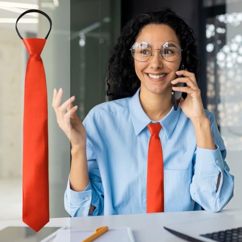 Image of Luckyvestir Womens Tie, Pre Tied Black /Red Ties for Women Adjustable Zipper Womens Necktie
