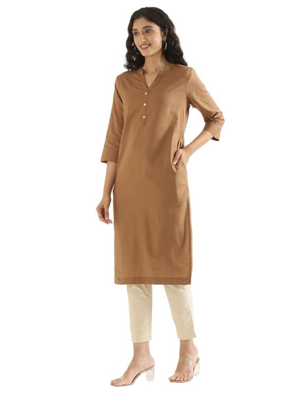 Image of SAADAA Women's Cotton Long Kurta Pant Set | Straight Fit Kurta with Trouser | Traditional Ethnic Wear for Daily & Festive Use