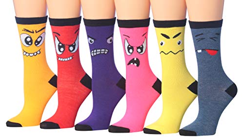 Image of Tipi Toe Women's 6-Pack Funky Crew Socks | Colorful Fun Patterned Novelty Dress Socks, Sizes 9-13