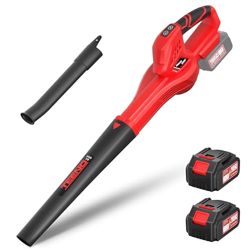 Soplador de Hojas TEENO Eléctrico, 6 Velocidades (210 km/h), 2 Baterías 4Ah y Cargador, Tubo Desmontable y Boquilla Ajustable, para Jardín, Hogar y Uso Profesional, Compatible con baterías Makita