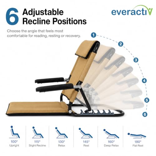 Image of Everactiv Adjustable Bed Back Support with Armrest, Foldable 6 Position Bed Rest Chair for Elderly, Reading, Resting & Recovery