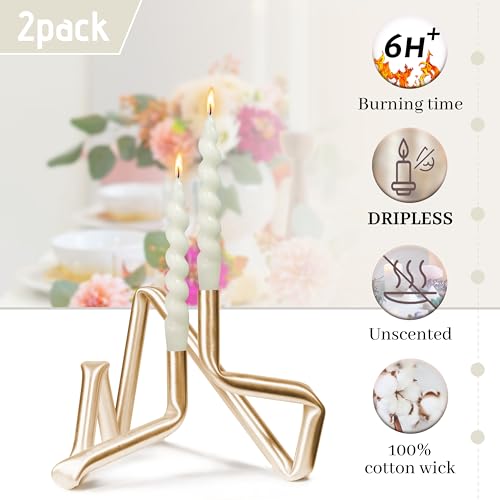 Image of Spiral Taper Candle Milk White Unscented Twisted Candlesticks 7.5 Inch Smokeless Short Candle Stick for Wedding Dinner Decor Creative Gift 2PCS