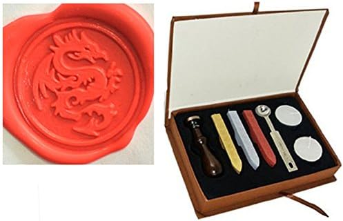 MDLG Vintage Dragon Personalized Picture Letter Logo Wedding Invitation Wax Seal Stamp Rosewood Handle Wax Sticks Melting Spoon Gift Box Set