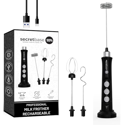 Secretbase Rechargeable Frother Mixer USB Charging - 3 Speed Electric Milk Frother Handheld - Frother for Bulletproof Coffee, Espresso Whipper, Electric Stirrer (Black Frother without Pitcher)