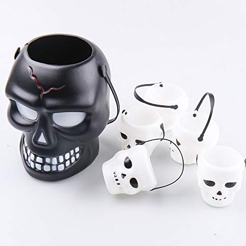 KEPATO Mini Halloween Skull Candy Bowl Holder Decor for Halloween 6 Pack Novelty Skull Bucket Halloween Bucket Candy Holder Trick Or Treat Bucket (Black)
