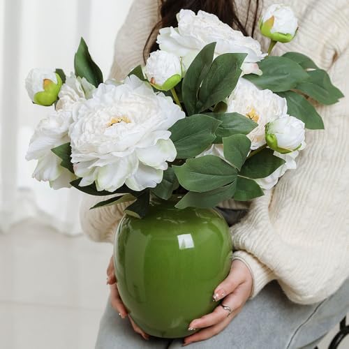 Vase en céramique vert vintage pot fleurs hydroponique table - 6