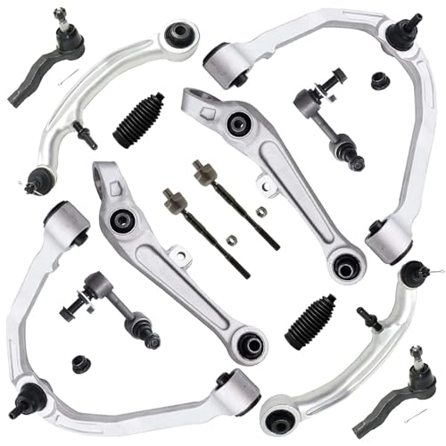 Image of Detroit Axle - 14pc RWD Front End Kit for 2003-2004 INFINITI G35 Nissan 350Z, 2 Upper Control Arms 4 Lower Forward Rearward Control Arms 4 Inner Outer Tie Rods 2 Sway Bars 2 Boots Replacement