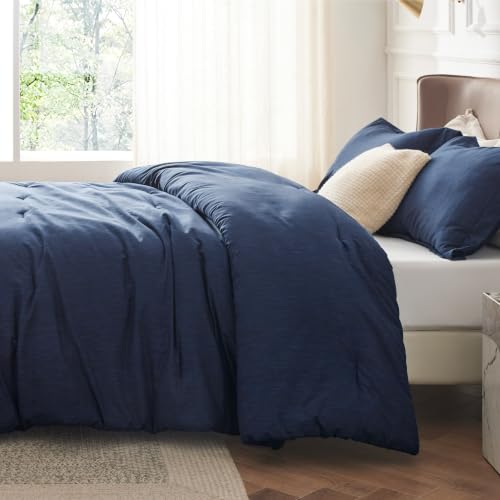 Image of Bedsure Oversized Queen Comforter Set - Navy Soft Bedding for All Seasons, Cationic Dyed Bed Set, 3 Pieces, 1 Oversized Queen Size Comforter (98 inchx98 inch) and 2 Pillow Shams (20 inchx26 inch+2 inch)
