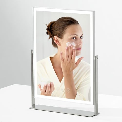 NEZZOE Rechargeable Makeup Mirror for Dressing Table 3 Color Light, 35cm Square LED Vanity Mirror with Light