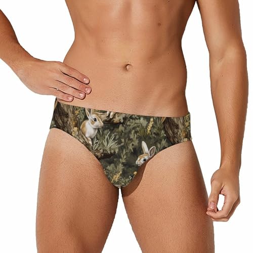 Rabbits Tree Autumn Hunting Men's Swimsuit Bikini Briefs Swim Underwear Stretchy Swimwear