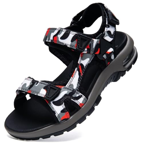visionreast Sandalias deportivas para niños, con estampado de camuflaje, para exteriores, informales, para la playa, Camuflaje rojo, 7 Big Kid