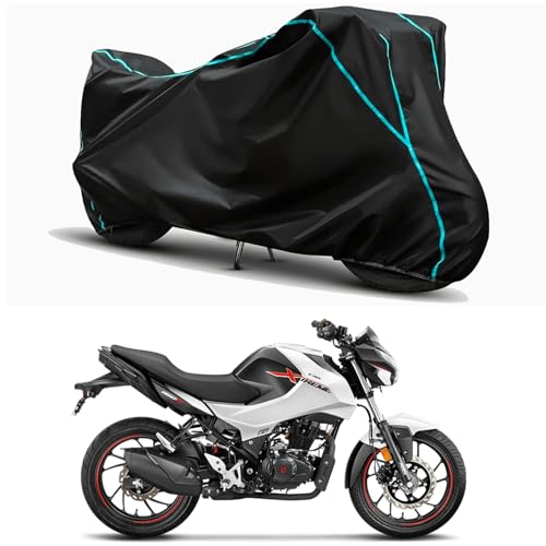 Image of Waterproof Bike Body Cover Compatible for | Hero Xtreme 160R ABS | Taffeta Fabric, Sky Piping Design, Bottom Elastic Fit | Dustproof, Sun UV & Rain Protection for All Weather.