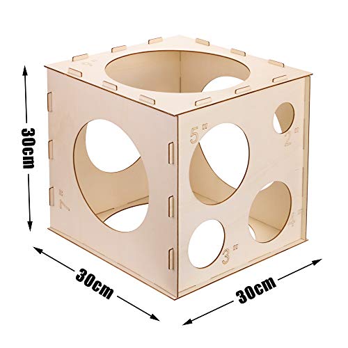 9 Holes Collapsible Wood Balloon Sizer Cube Box from 2" to 10",Balloon Measurement Tool for Birthday,Wedding,Party Decorations,Balloon Arches Columns (12" x 12" x 12") – Image 3