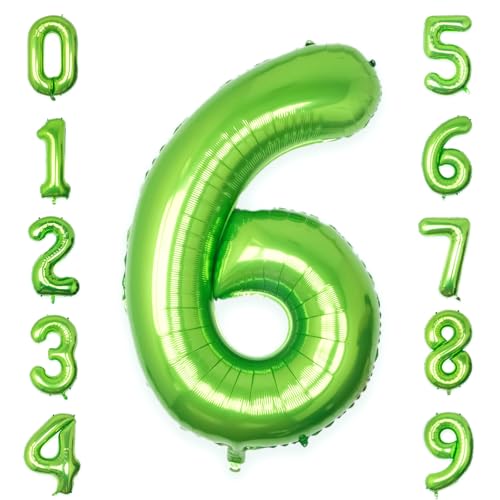 Image of 40 Inch Green Number 6 Balloon Lime Big Large Helium Number 0-9 | Giant Digital 6th Foil Mylar Party Balloon for Birthday Party Anniversary Graduation Decorations