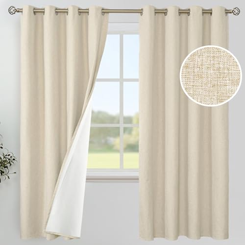 Image of YoungsTex Natural Linen 100% Blackout Curtains 78 Inches Long for Bedroom, Thermal Insulated Drapes with Grommet Room Darkening for Farmhouse Living Room, 2 Panels, 52 X 78 Inch