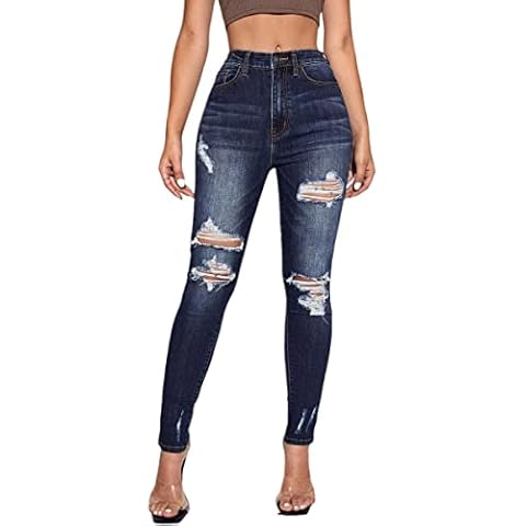 AITITIA Women's High Rise Ripped Stretch Skinny Jeans, 0812 Blue, 20 Cover