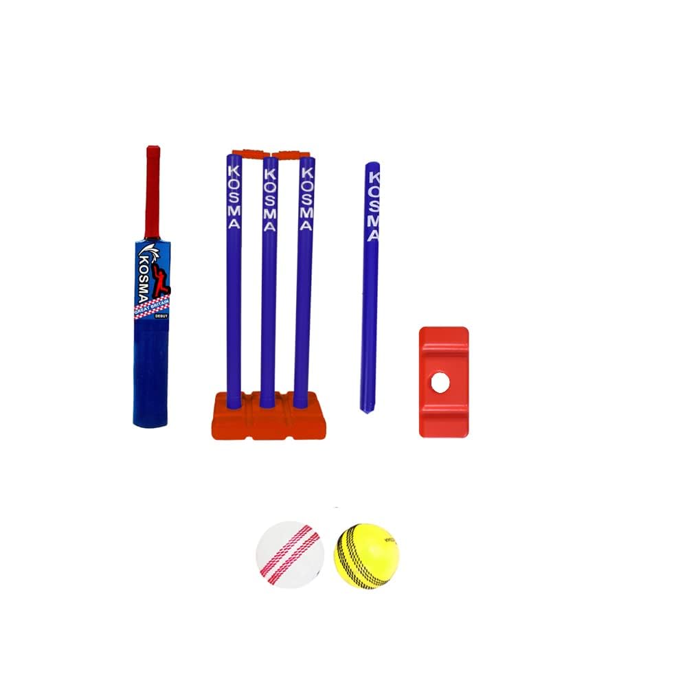 Kwik - Set da cricket n. 2 (66 cm), include mazza, 2 palle, set di wicket con aste e supporto, paletto bersaglio con supporto, rosso e blu reale, set da cricket pazzo con borsa per il trasporto