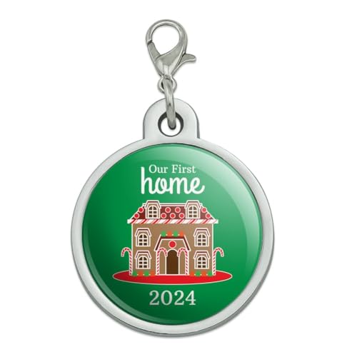 Our First Home 2024 Gingerbread House Chrome Plated Metal Pet Dog Cat ID Tag - Large