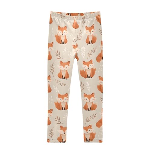 Orange Fox Leaf Girls Leggings Soft Stretch Workout Yoga Dance Pants for Kids Casual Tights
