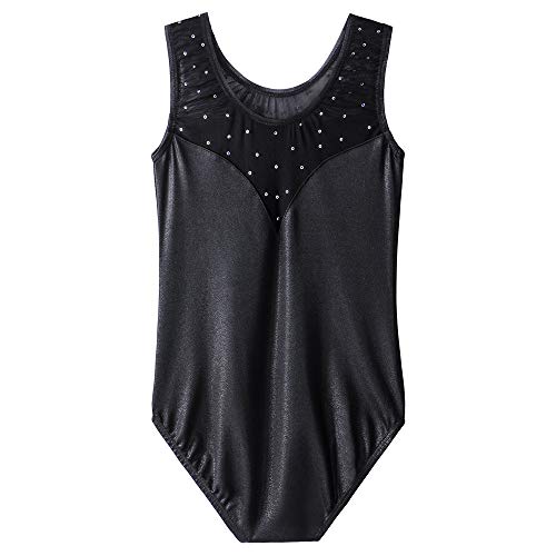 BAOHULU Gymnastics Leotards for Toddler Girls Kids Sparkle Sequins Mesh Top Dancewear B198_SequinBlack_8A