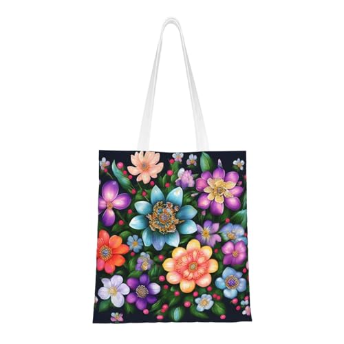 Flower Diamond Paintings Print Polyester Canvas Tote Bag, Shopping Bag With Reinforced Handles, Reusable - Main Image