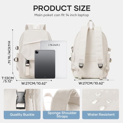 Image of coowoz Lightweight School Bag Casual Daypack College Laptop Backpack for Men Women Water Resistant Travel Rucksack for Sports High School Middle Bookbag for girls(White)