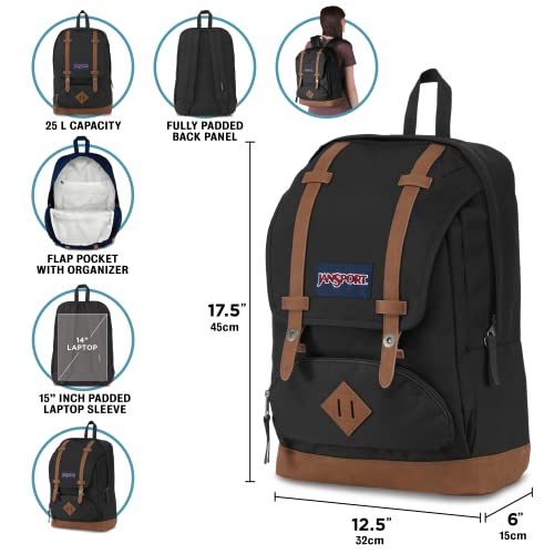 JanSport Cortlandt Laptop Backpack, Black, 15” Laptop Sleeve-Synthetic Leather Shoulder Computer Bag with Large Compartment, Padded Straps- Rucksack for Men, Women by JanSport - Image 3
