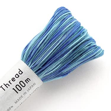 Olympus Sashiko Thread - 100m Skein - Japanese Embroidery & Quilting Thread (191-Vari-Blue-Green)