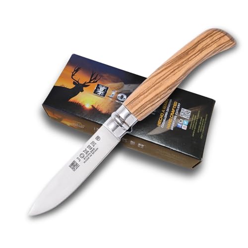 Joker Taschenmesser NO23 mit Olivenholzgriff, Sicherheitsdrehzwinge und 420er Edelstahlklinge 8 cm, Angelgerät, Jagd, Camping und Wandern.