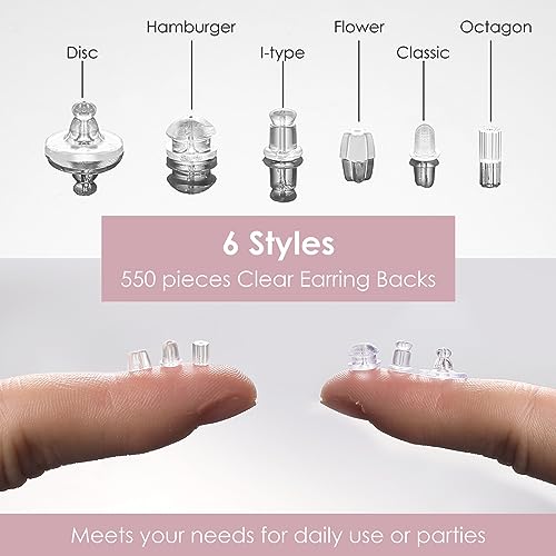 Image of Earring Backs, Earring Backings iBayam Multiple Styles Earring Back Clips Earring Backs Butterfly Metal Rubber Plastic Secure Earring Backs for Safety (550)