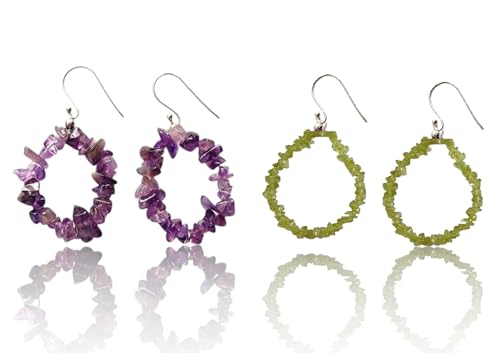Améthyste péridot boucles d'oreilles argent | Petites pierres fines