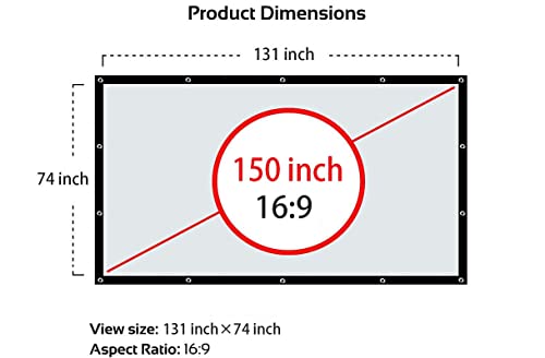 Image of SAVSOL 150 Inch 16:9 HD Projector Screen, Portable Widescreen Foldable Anti-Crease Indoor Outdoor Projector Movies Screen for Home Theater Support (131 inch (W) x 74 inch (H))