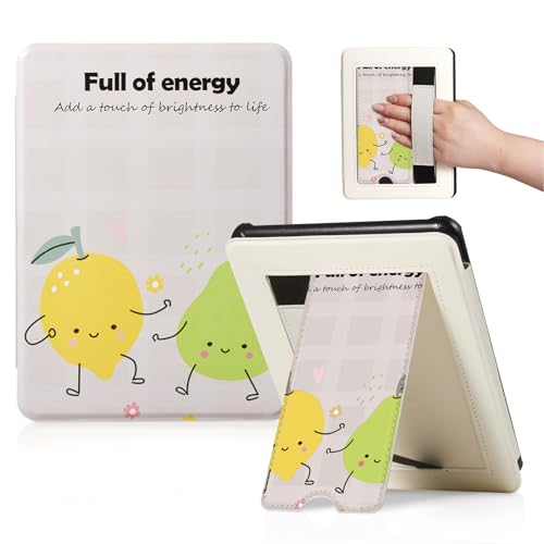 Image of CoBak Lightweight Stand Cute Case for 7 inch Kindle Paperwhite 12th Gen 2024 and Kindle Colorsoft with Right Hand Strap - Compatible with iPhone MagSafe, for Samsung /Anker Wireless Charging Pads