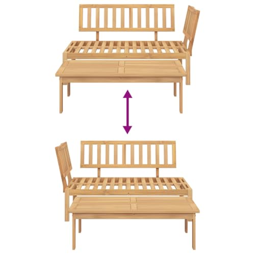 Image of Brown Acacia Wood Outdoor Sectional, 52.4x36.2x27.2 in Modular Patio Couch for Garden Balcony Deck, Seats 3, Oiled Finish, Assembly Needed