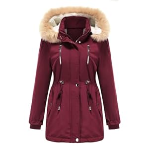 YFFUSHI Wintermantel Damen Warm Dicker Winterparka mit Fellkapuze Fell Kapuze Outdoor Jacke Mantel Oversized für Winter,Rot,XL