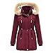 YFFUSHI Wintermantel Damen Warm Dicker Winterparka mit Fellkapuze Fell Kapuze Outdoor Jacke Mantel Oversized für Winter,Rot,XL