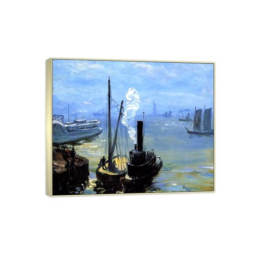 Tableau William Glackens Tugboat d'exception avec cadre argenté chic