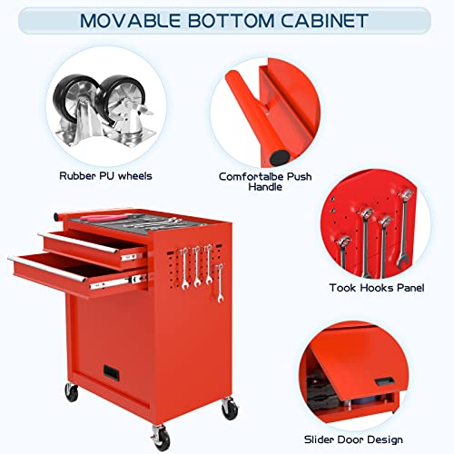8-Drawers Rolling Tool Chest Tool Box With Wheels, 2-In-1 Detachable Tool Storage With Large Cabinet And Sliding Drawers, Removable Tool Box Organizer With Lockable For Garage, Workstation #TOP4