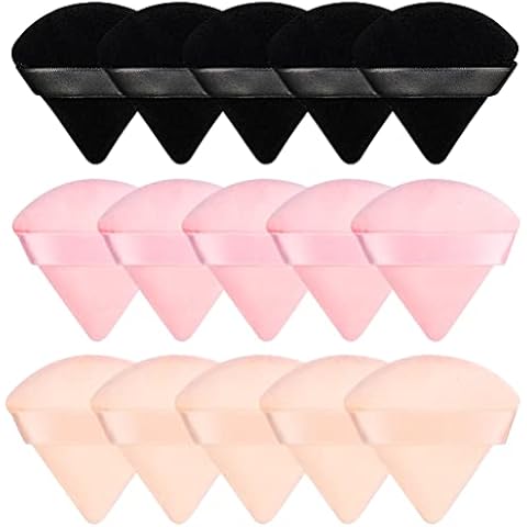 Pimoys 15 Pieces Powder Puff Face Soft Triangle Makeup Velour Puff, Beauty Sponge for Loose Powder and Cosmetic Foundation, Blender Makeup Tool (Black, Pink, Flesh) Cover