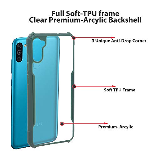 Image of LIRAMARK Transparent Clear Shock Proof Back Cover Case Designed for Samsung Galaxy A11 / Galaxy M11 (Green)