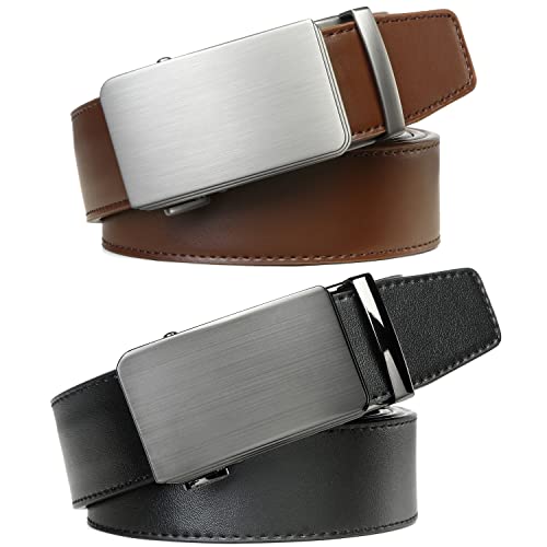2 Pack Ratchet Belt 1 3/8", Mens leather Dress Belt in Gift Set Size 28"-62" Adjustable waist Trim to Fit4