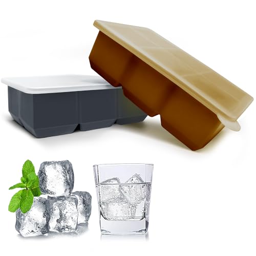 Silicone Ice Cube Trays with Lids,Large Square Ice Cube Molds for Freezer, Whiskey, Cocktail, Stackable Flexible and Reusable & Easy Release BPA Free (2 Pack&Dark Gray and Golden) — view 2