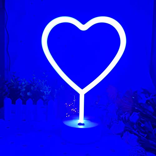 Image of Heart Lights Led Light Sign - Heart Shaped Neon Sign with Base (Blue)